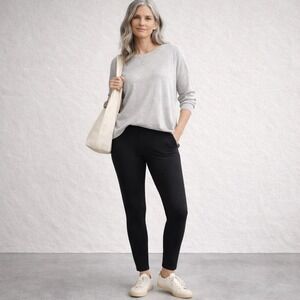 Eileen Fisher Women Ankle Leggings XS Tencel Stretch Minimalist Black